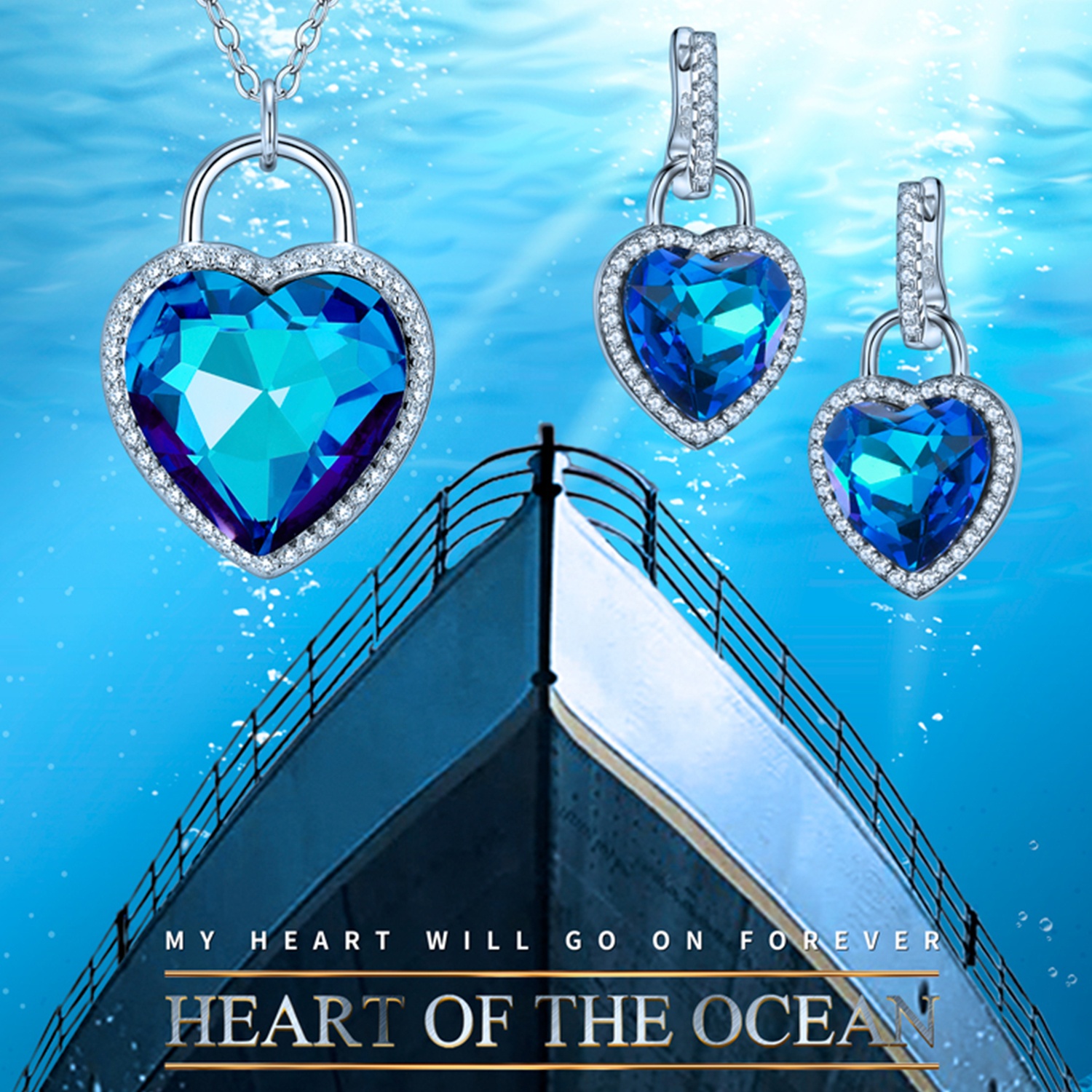 925 Sterling Silver Heart of the Ocean Necklace and Earring Set Women Jewelry with Sparkling Zircon for Lovers Anniversary - Image 4