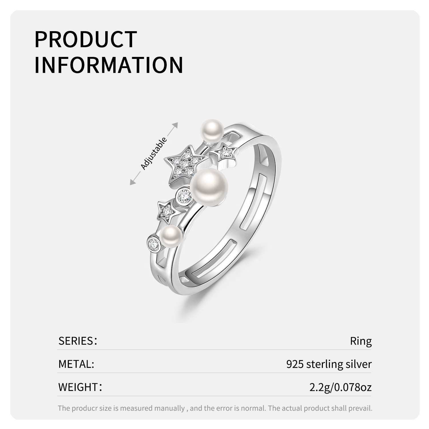 925 Sterling Silver Ring Star Pearl Zirconia - Image 3