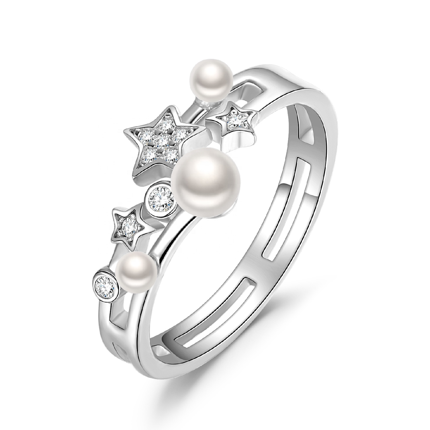 925 Sterling Silver Ring Star Pearl Zirconia - Image 2