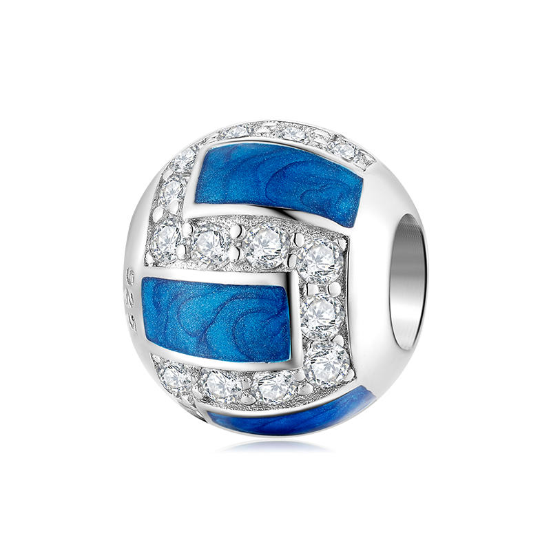 925 Sterling Silver Clear CZ Curved Moon and Blue Planet Rotatable Enamel fine Pendant Charms for Bracelet