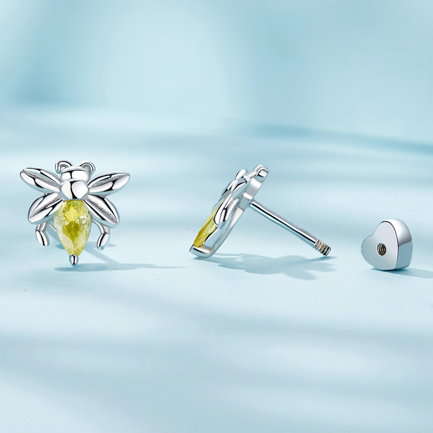 925 Sterling Silver Earrings Bee Stud Earrings Zircons Stud Earrings - Image 3