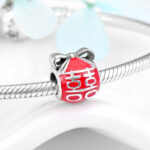 925 Sterling Silver Enamel Red Coin Purse Round Shape Beads Woman