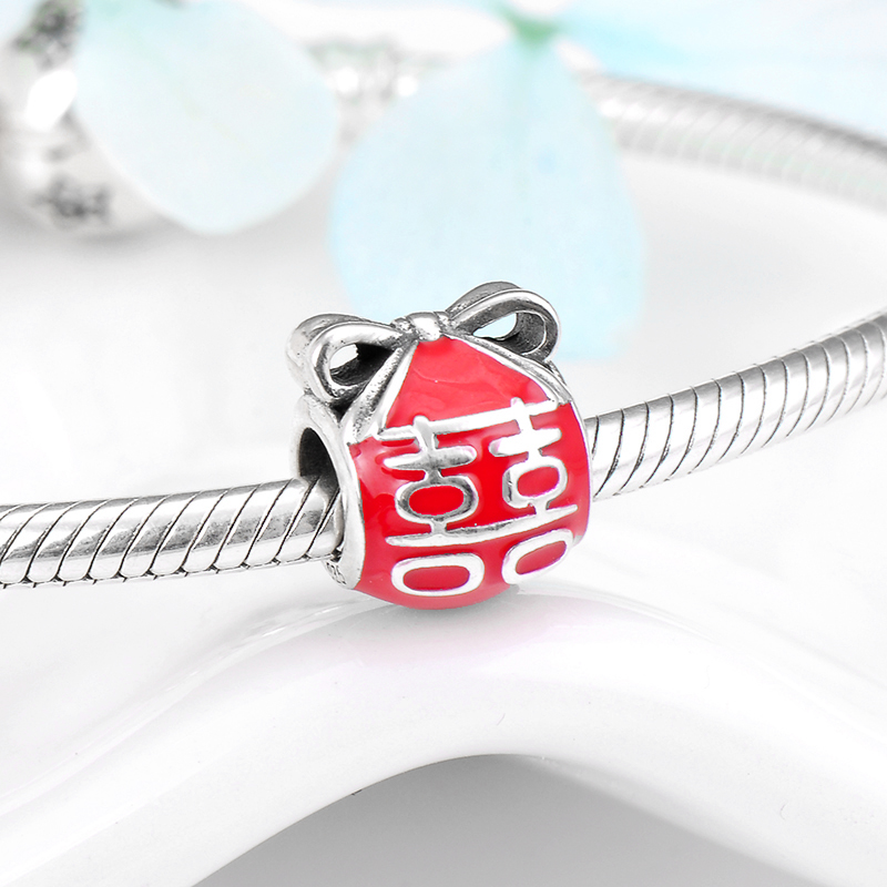 925 Sterling Silver Enamel Red Coin Purse Round Shape Beads Woman