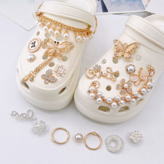 Bowknot Butterfly Pearl Alloy Metal Bling Luxury Designer Shoe Charms for Crocs