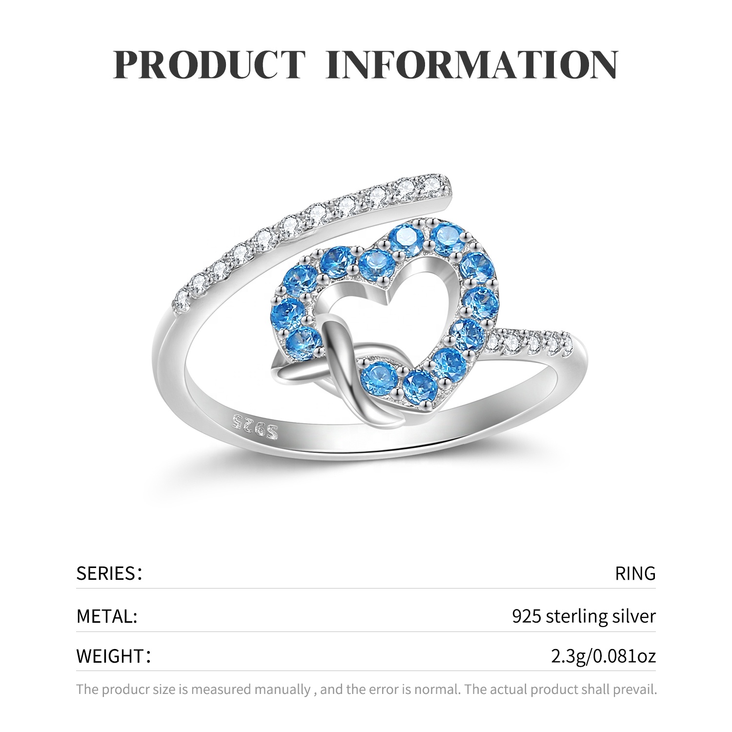 925 Sterling Silver Zircon Infinite Love Heart Rings - Image 4