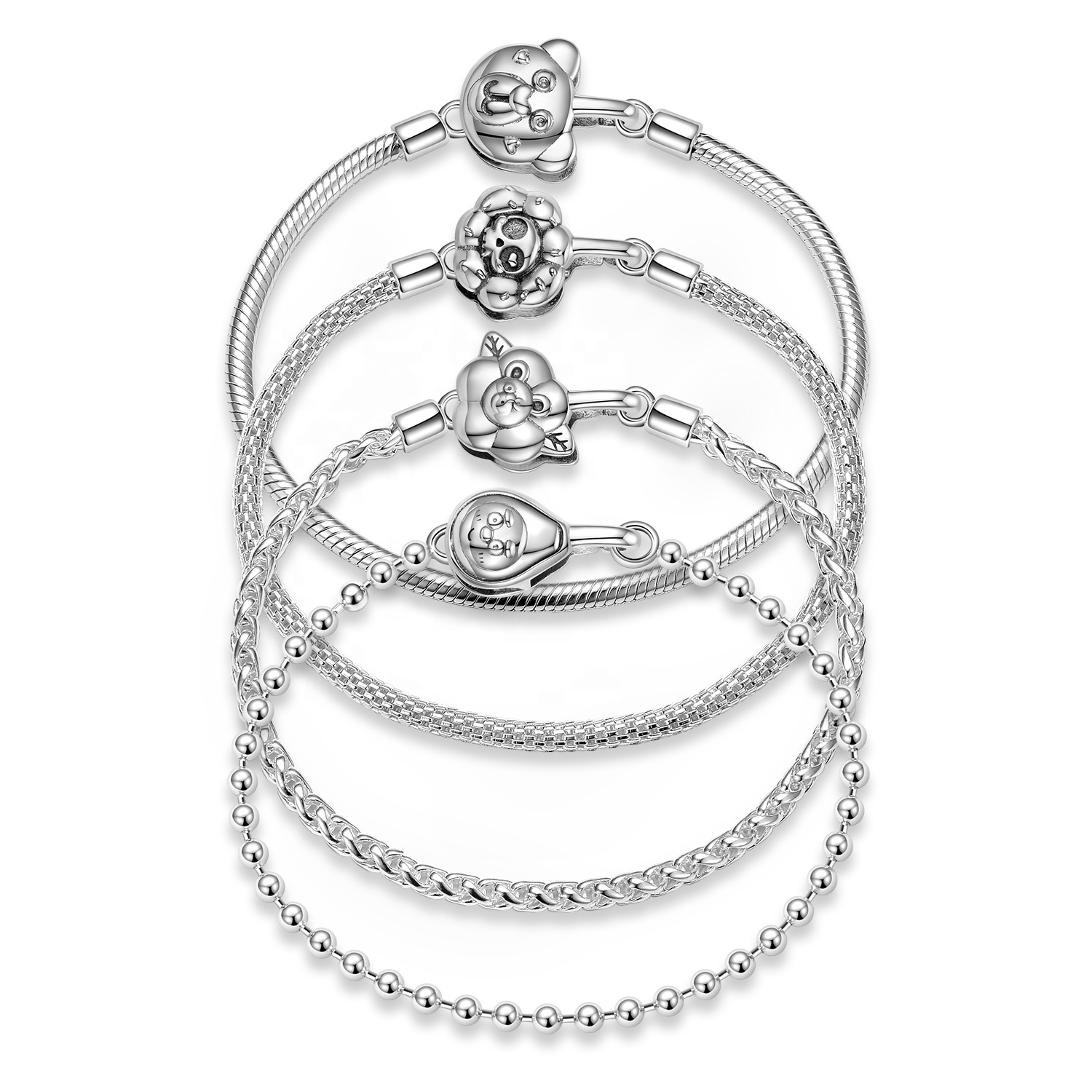 925 Sterling Silver Cute Bear Flower Lobster Clasp Authentic 925 Sterling Silver Cute Bear Flower Lobster Clasp Authentic