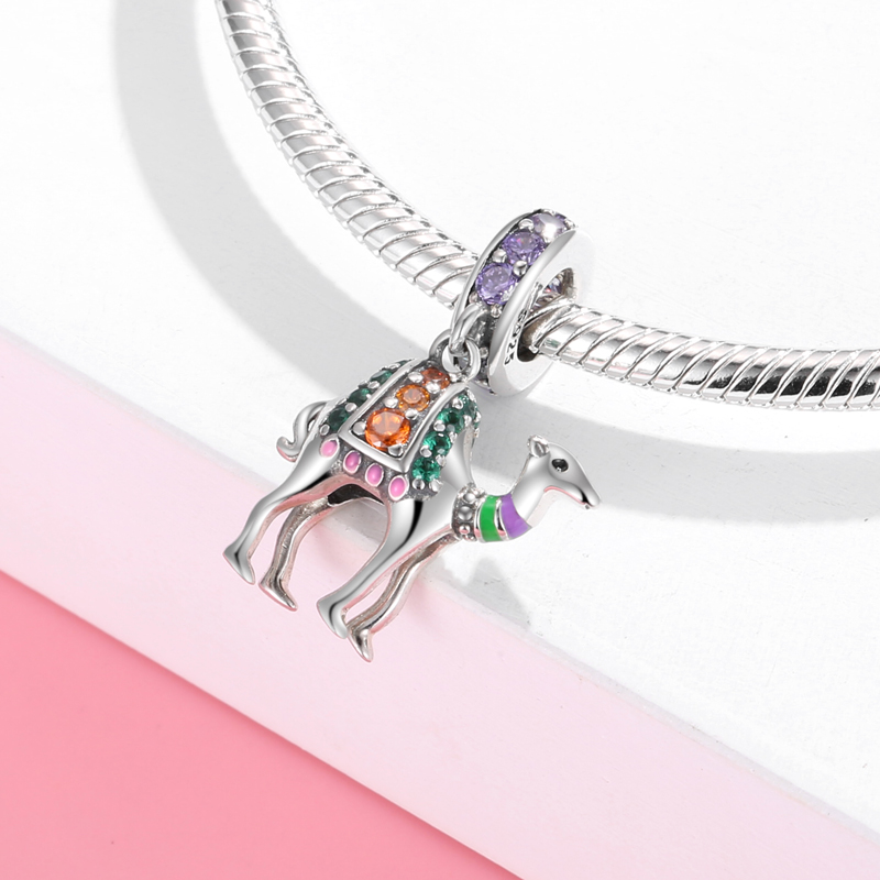 925 Sterling Silver Elegant Flamingo Enamel pink with clear zircon fine Pendant Charms for Bracelets Jewelry. - Image 2