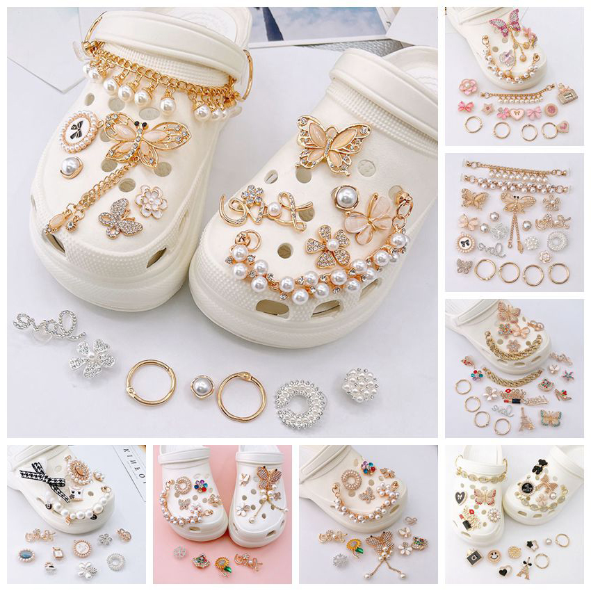 Bowknot Butterfly Pearl Alloy Metal Bling Luxury Designer Shoe Charms for Crocs - Image 6