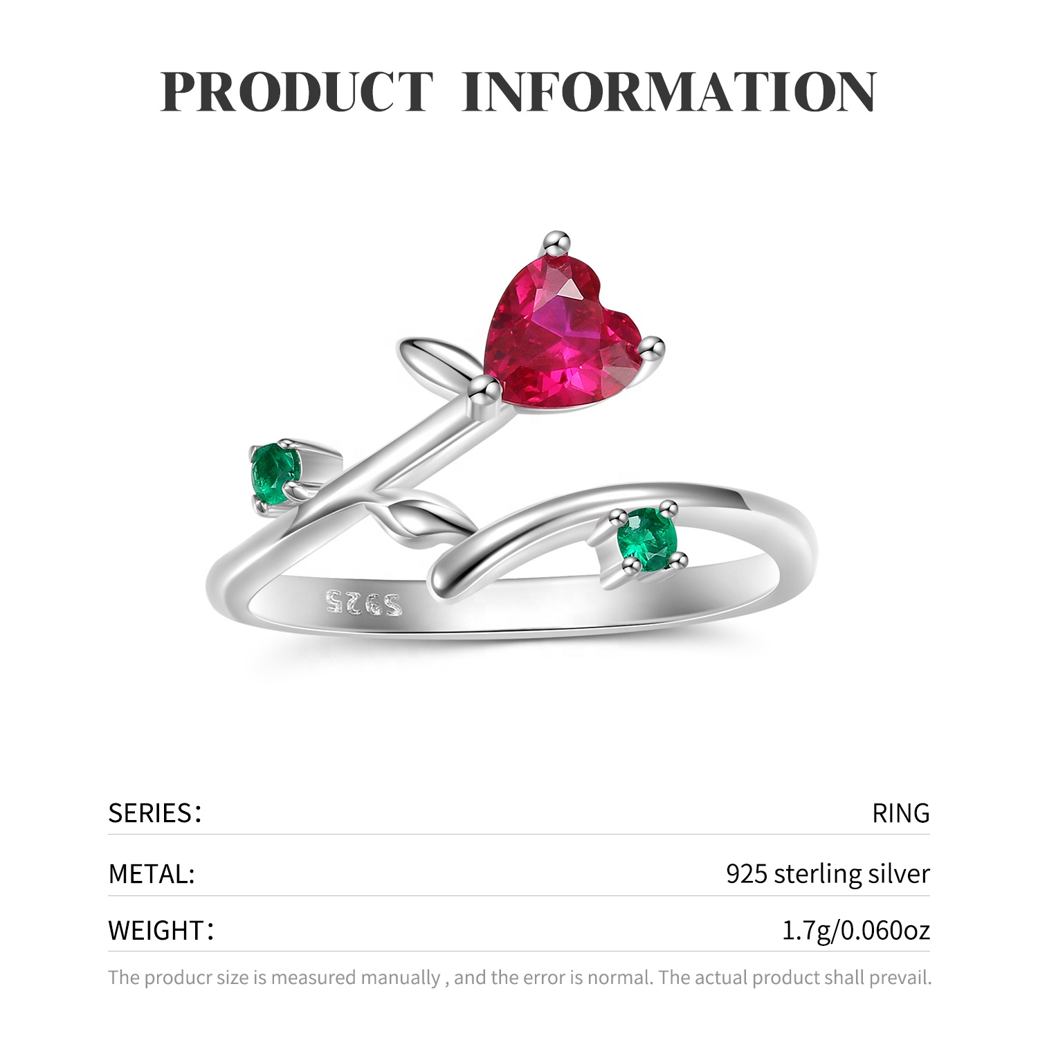 925 Sterling Silver with Zirconia Heart of Roses Finger Rings - Image 4
