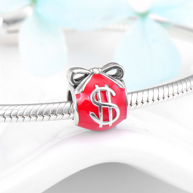 925 Sterling Silver Enamel Red Coin Purse Round Shape Beads Woman - Image 4