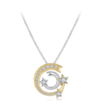 925 Sterling Silver Necklace Dog, Moon & Evil Eye Necklace