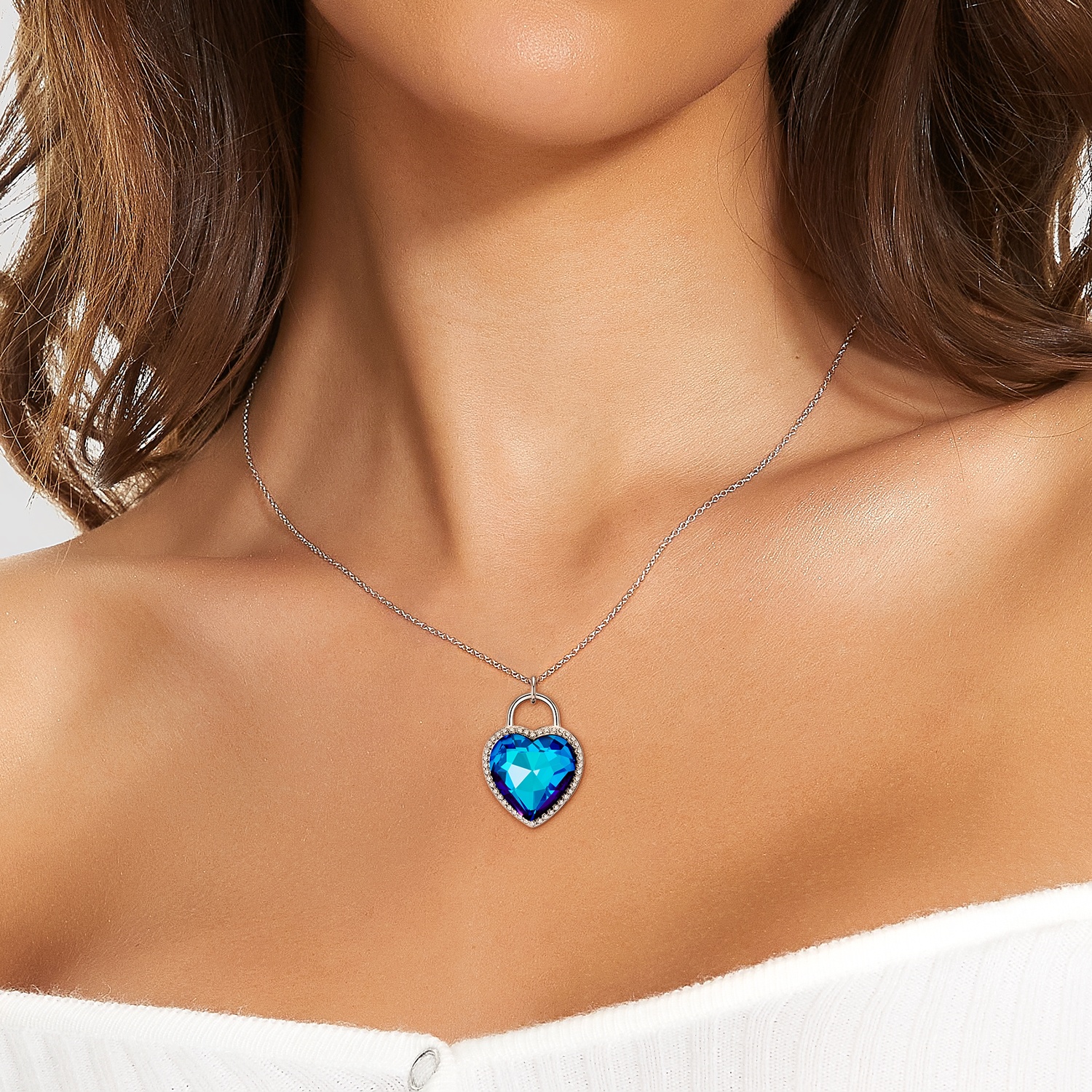 925 Sterling Silver Heart of the Ocean Necklace and Earring Set Women Jewelry with Sparkling Zircon for Lovers Anniversary - Image 5