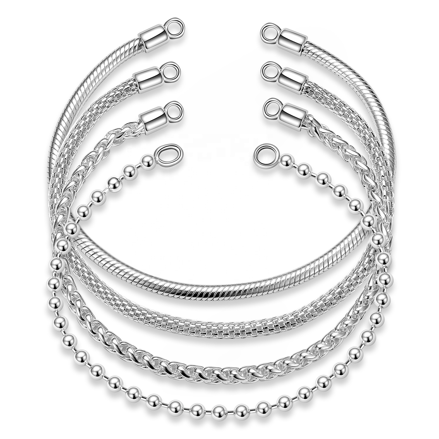 925 Sterling Silver Cute Bear Flower Lobster Clasp Authentic Charm Pendant Snake Chain Bracelet for Women - Image 2