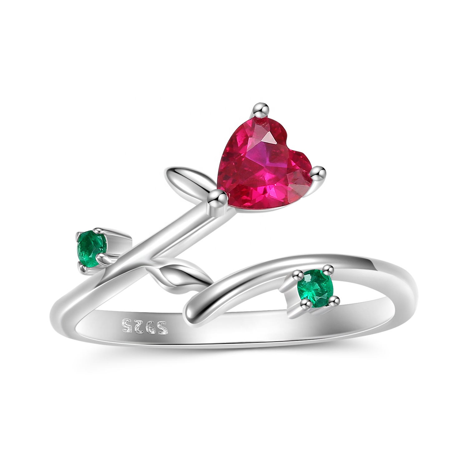 925 Sterling Silver with Zirconia Heart of Roses Finger Rings