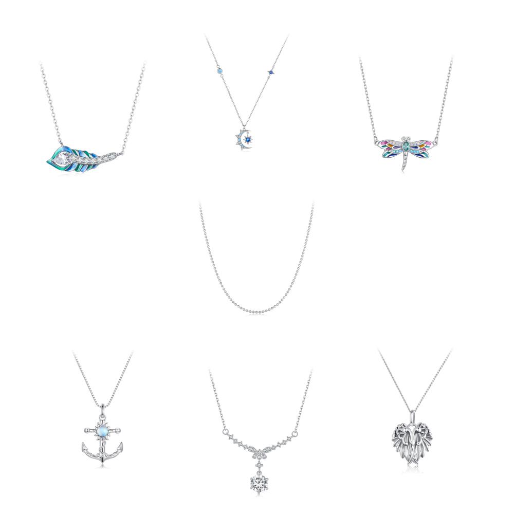 925 Sterling Silver Necklace Feather, Anchor, Dragonfly & Wings Moissanite - Image 2