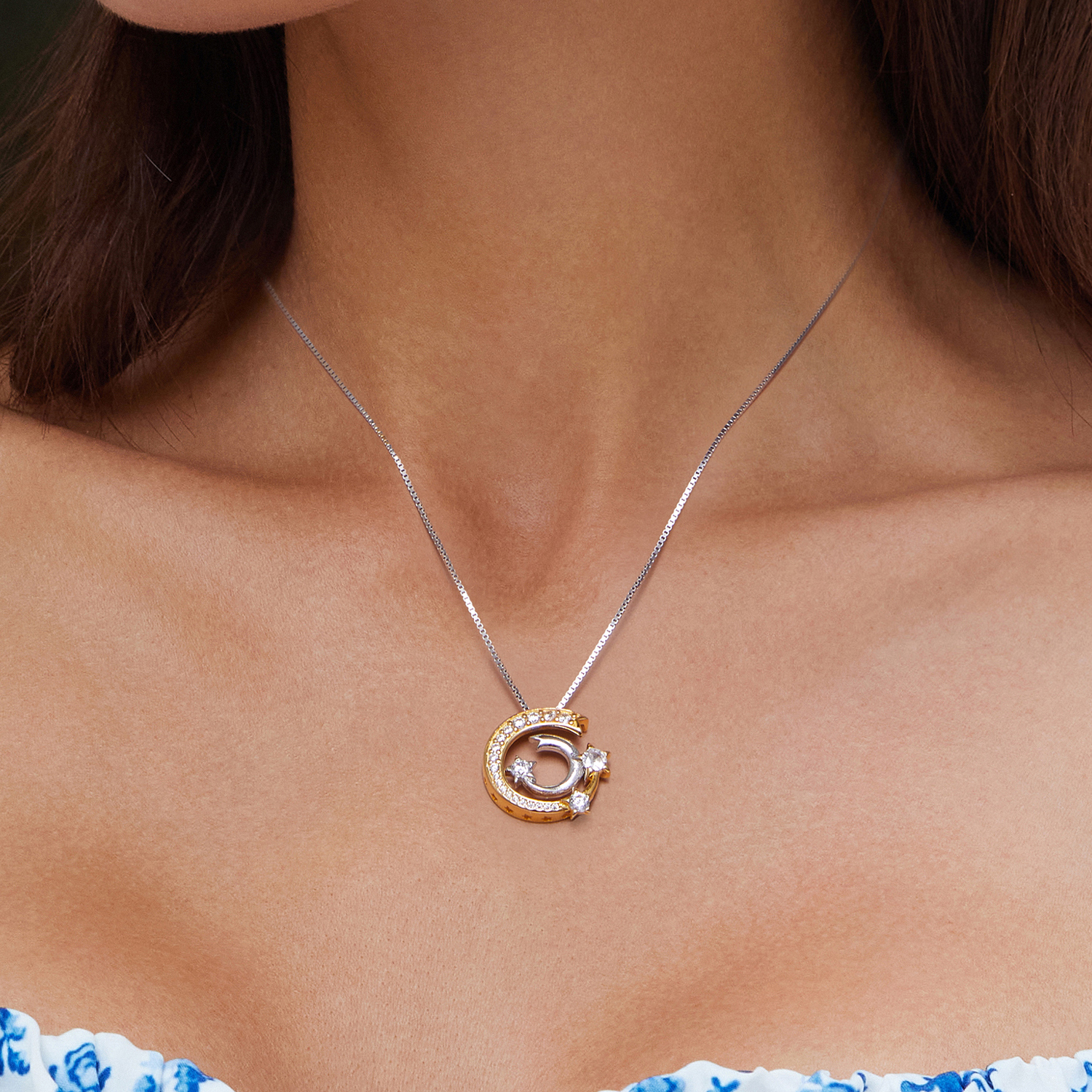 925 Sterling Silver Necklace Dog, Moon & Evil Eye Necklace - Imagem 6