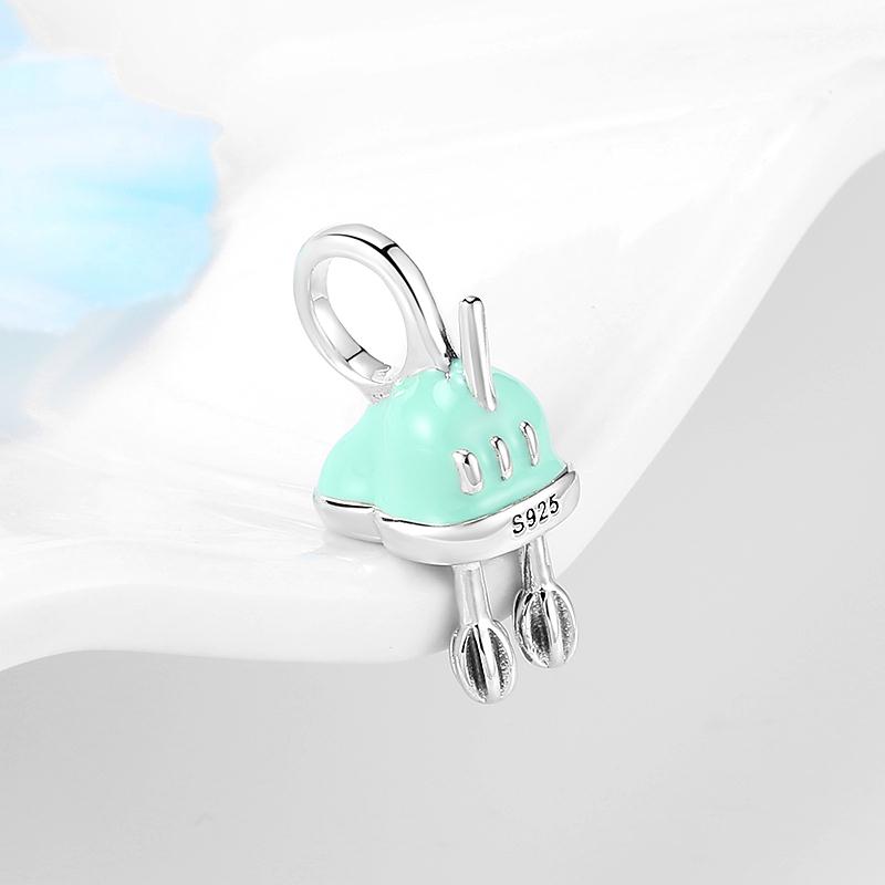 925 Sterling Silver Beautiful fresh cream machine Enamel Mint Green fine Pendant Charms for Bracelets - Image 4