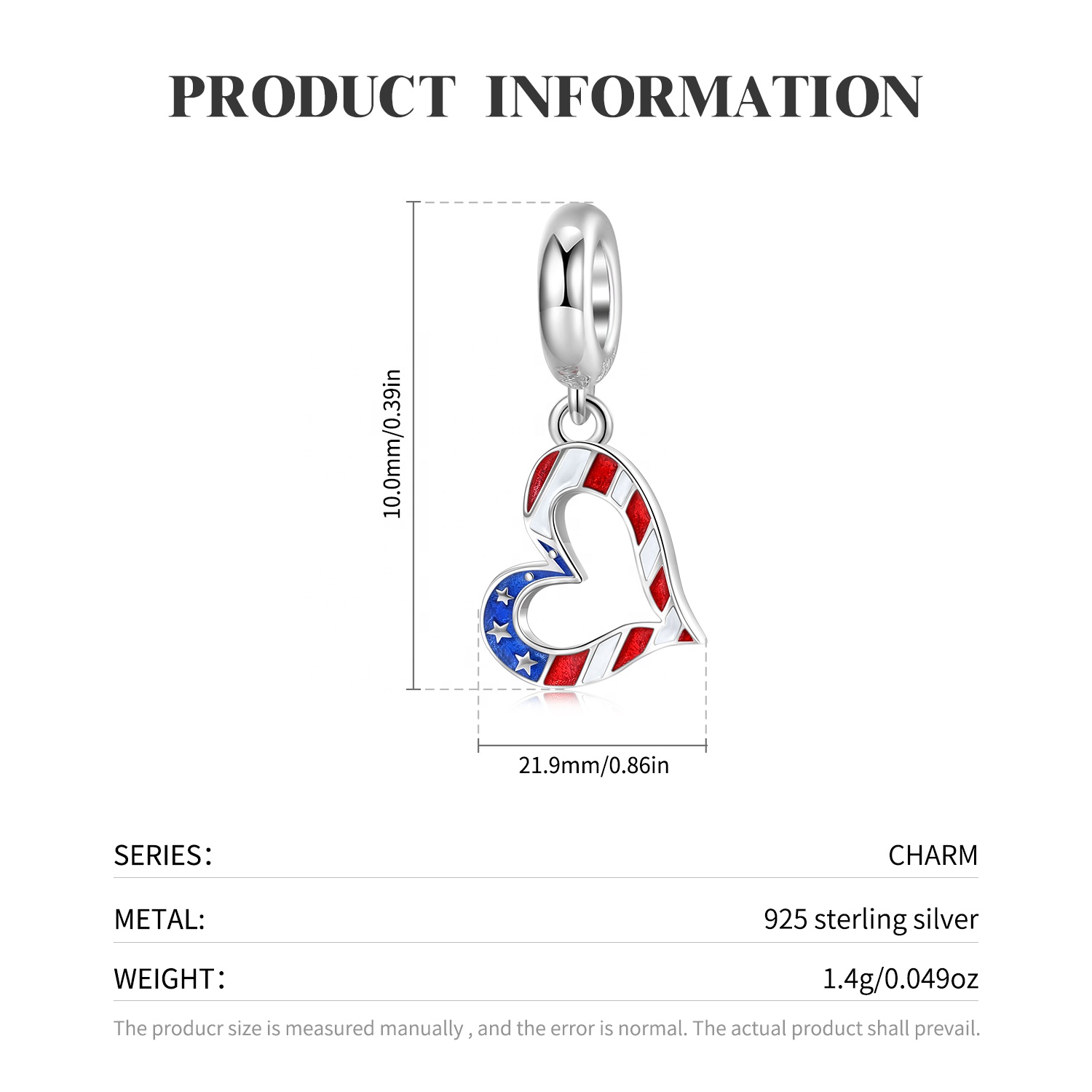 925 Sterling Silver American Pride Women Charm for Bracelets - Image 4