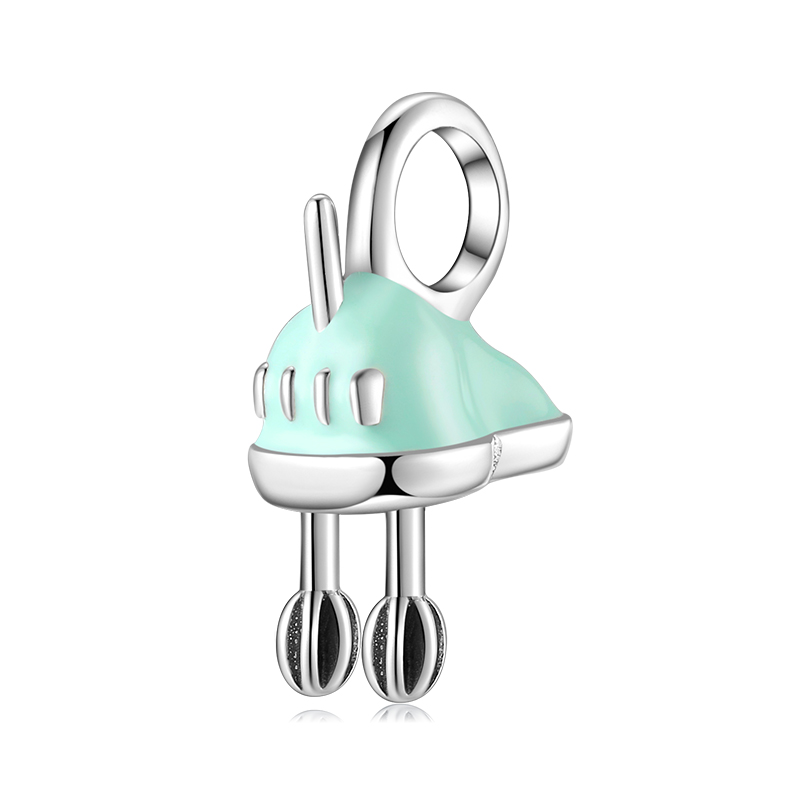 925 Sterling Silver Beautiful fresh cream machine Enamel Mint Green fine Pendant Charms for Bracelets