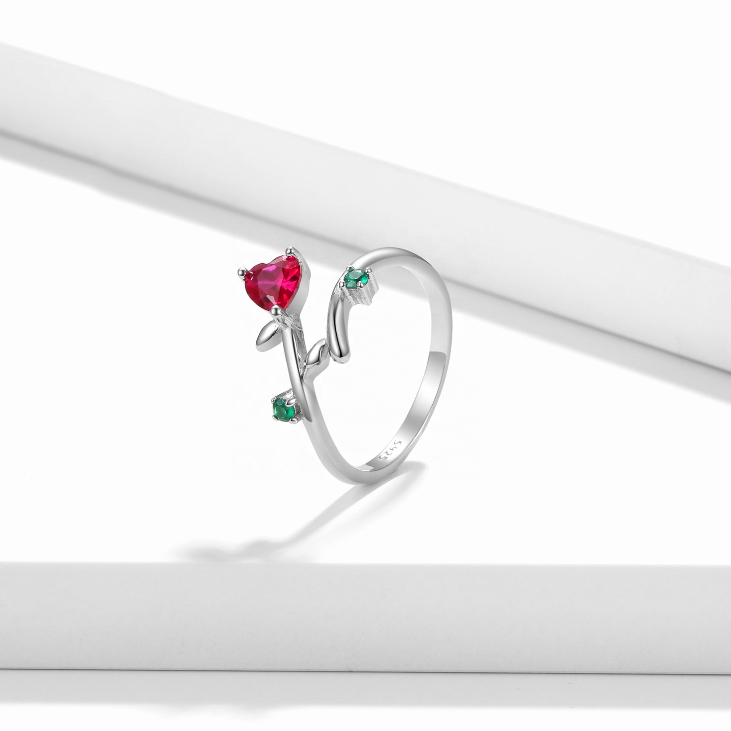 925 Sterling Silver with Zirconia Heart of Roses Finger Rings - Image 5