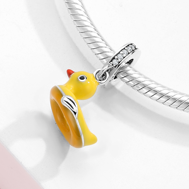 925 Sterling Silver Elegant Flamingo Enamel pink with clear zircon fine Pendant Charms for Bracelets Jewelry. - Image 4