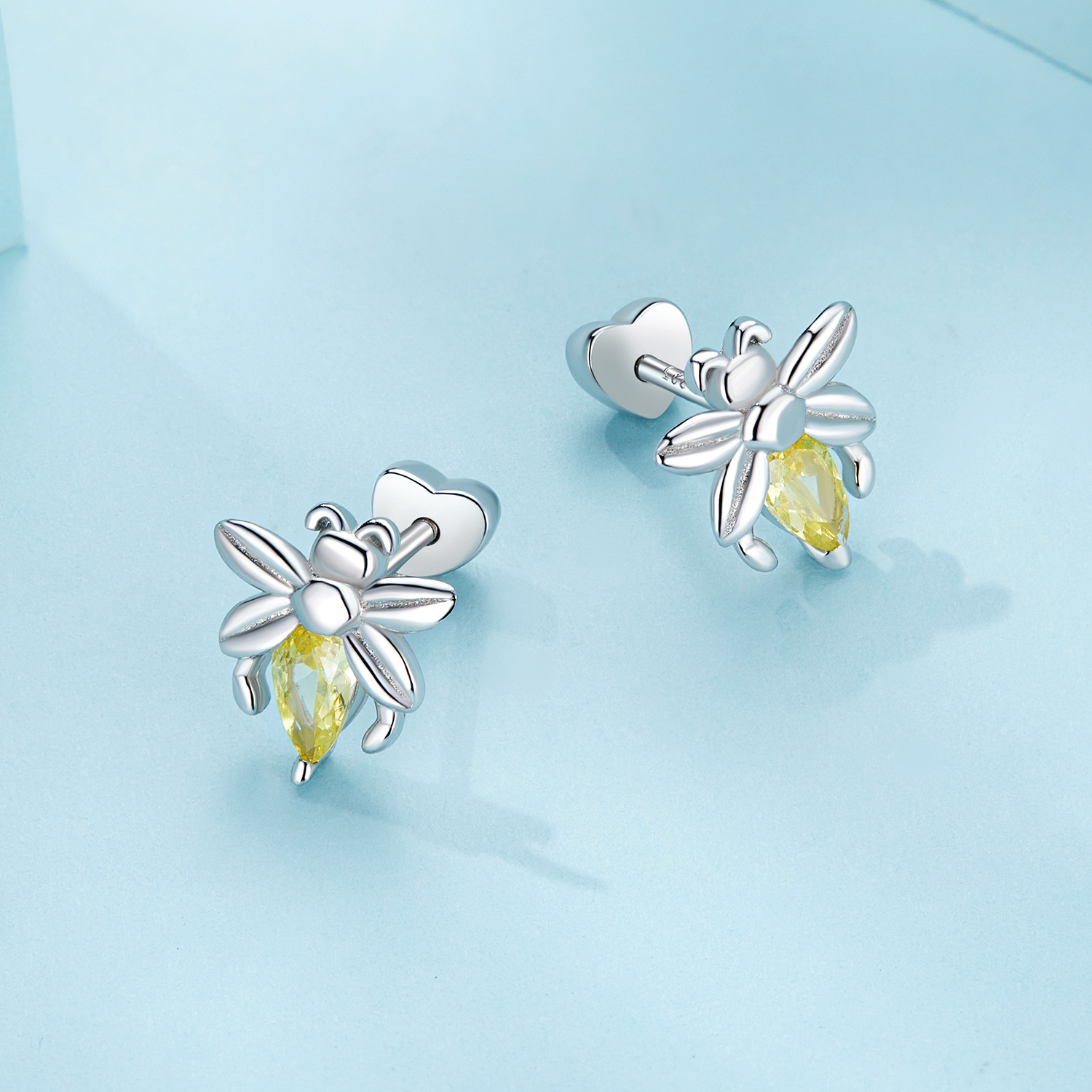 925 Sterling Silver Earrings Bee Stud Earrings Zircons Stud Earrings - Image 2