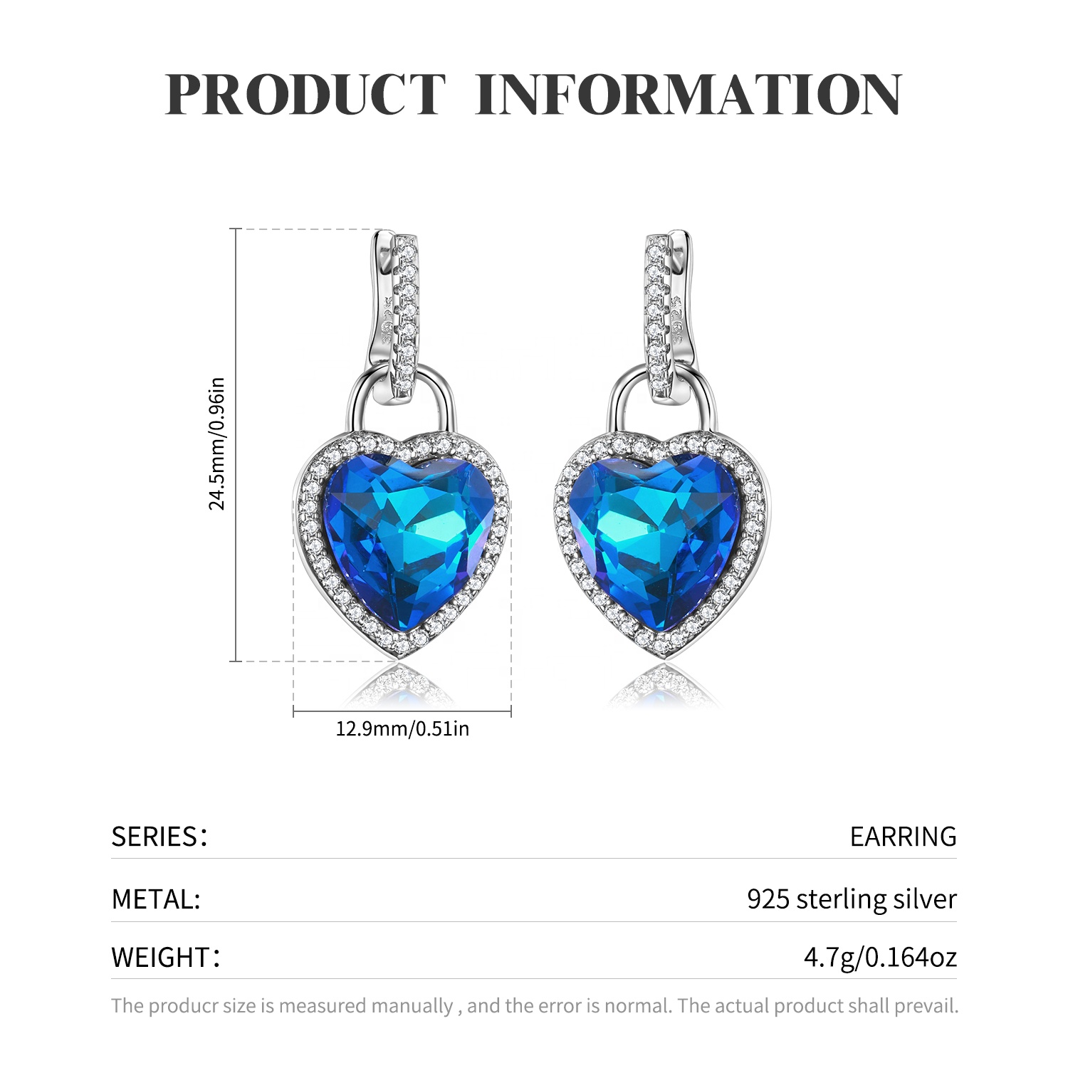 925 Sterling Silver Heart of the Ocean Necklace and Earring Set Women Jewelry with Sparkling Zircon for Lovers Anniversary - Image 3