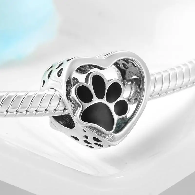 Black Dog Paw Print Charms for Bracelets - Image 2