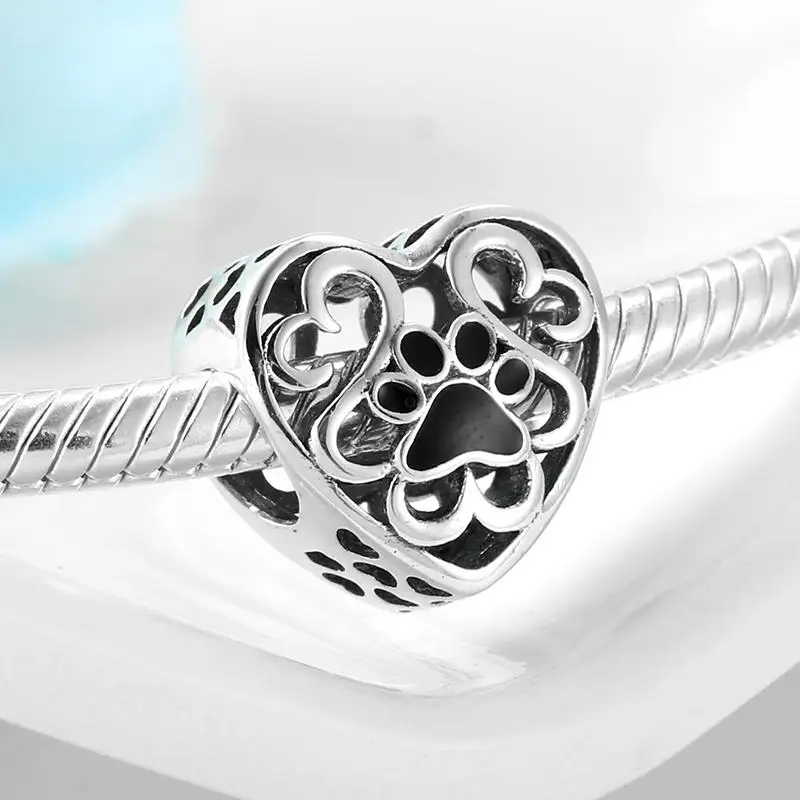 Black Dog Paw Print Charms for Bracelets - Image 3