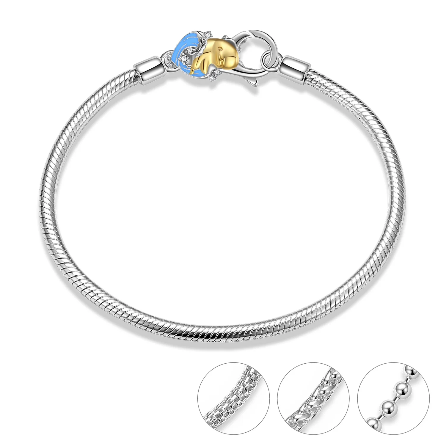 Cute Dolphin Lobster Clasp Bracelets Authentic 925 Sterling Silver Charm Pendant Snake Chain Bangle & Bracelet for Women Jewelry - Image 2