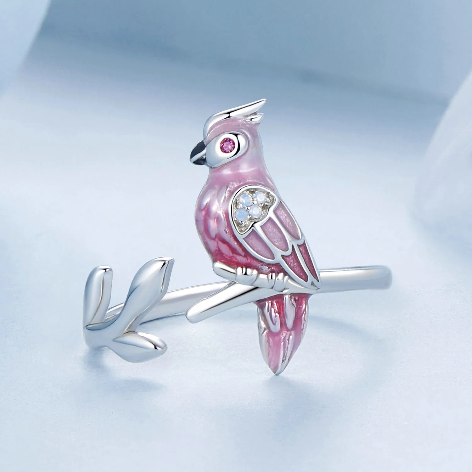 925 Sterling Silver Fashion Jewelry Sets Fine Enamel Zirconia Nano Opal Cute Pink Parrot - Image 2