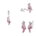 925 Sterling Silver Fashion Jewelry Sets Fine Enamel Zirconia Nano Opal Cute Pink Parrot