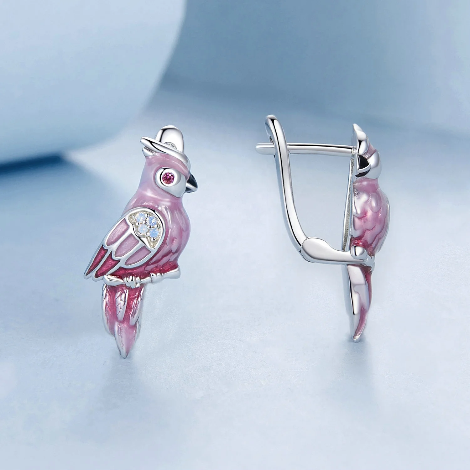 925 Sterling Silver Fashion Jewelry Sets Fine Enamel Zirconia Nano Opal Cute Pink Parrot - Image 3