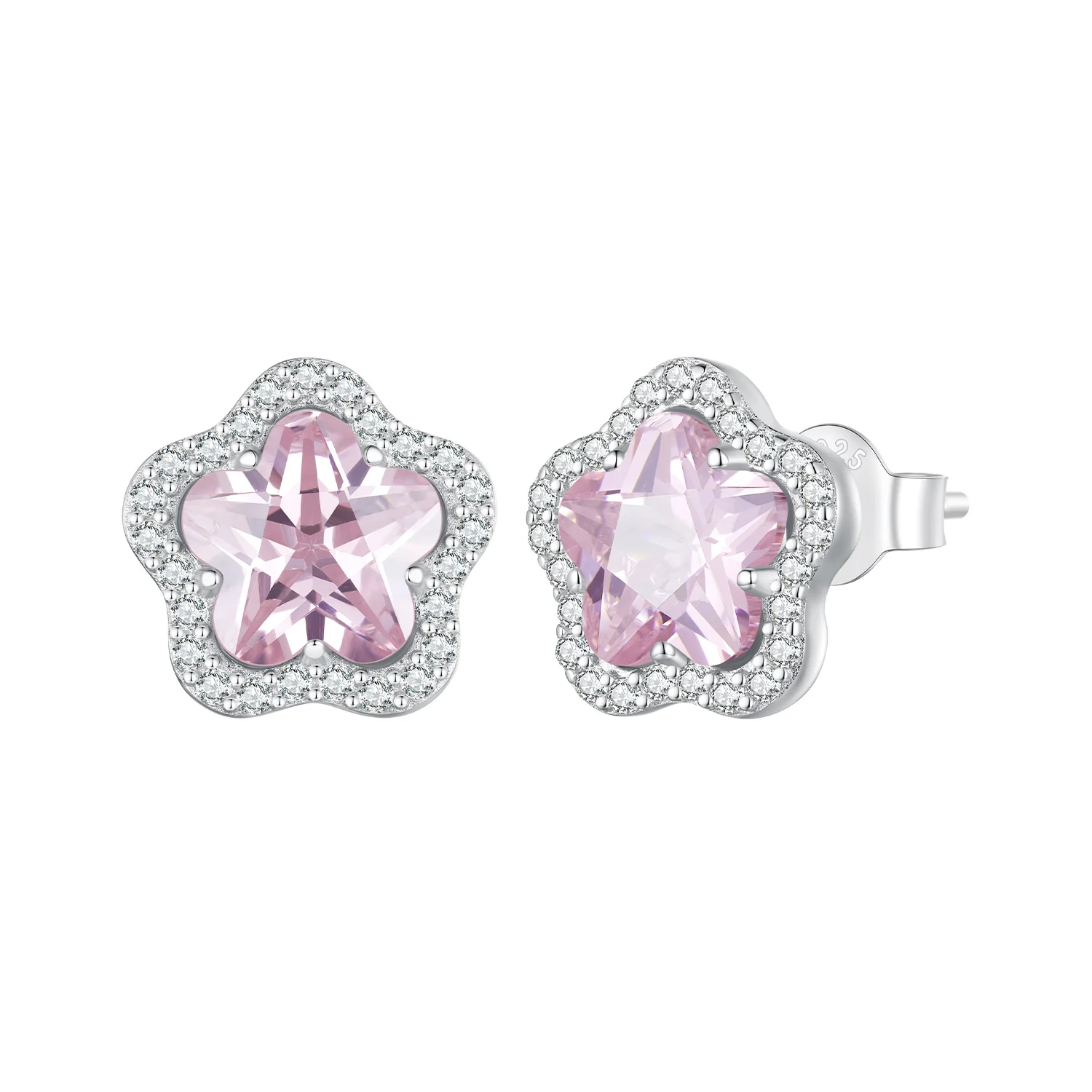 925 Sterling Silver Stud Earrings Pink Earrings Flower Earrings