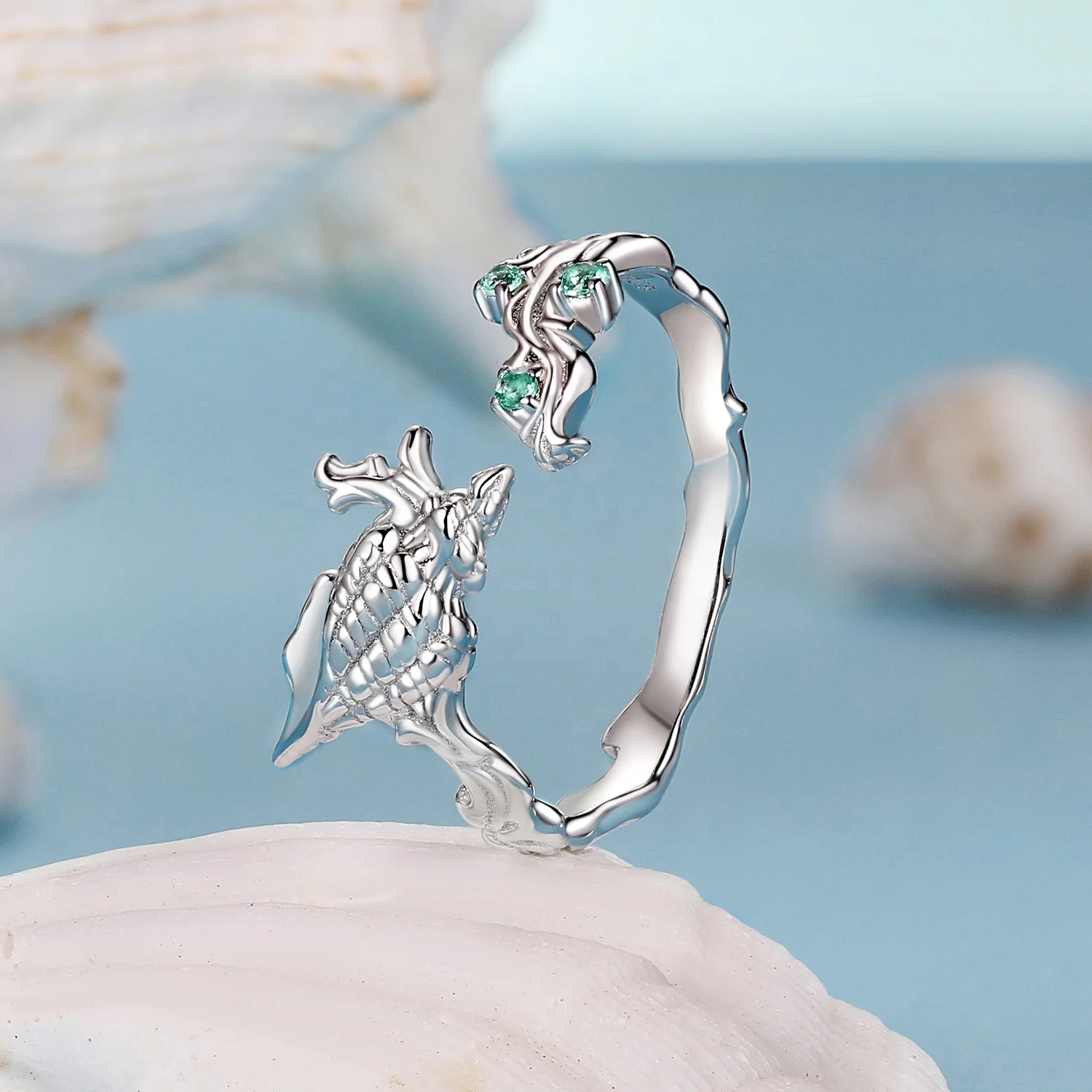 Fashion Sterling Silver Jewelry Sets Fine Jewelry Marine Blue Ocean Conch Shell Turtle Bracelet Necklace Ring Earrings Set - Image 4