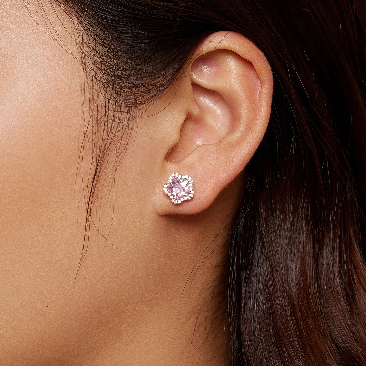 925 Sterling Silver Stud Earrings Pink Earrings Flower Earrings - Image 4