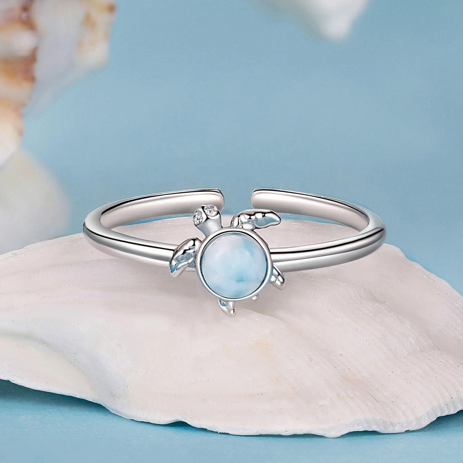 Fashion Sterling Silver Jewelry Sets Fine Jewelry Marine Blue Ocean Conch Shell Turtle Bracelet Necklace Ring Earrings Set - Image 5