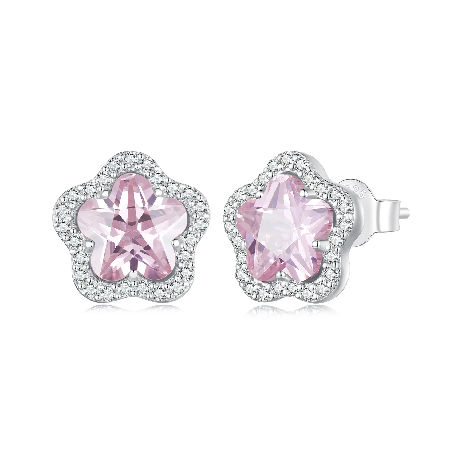 925 Sterling Silver Stud Earrings Pink Earrings Flower Earrings - Image 6