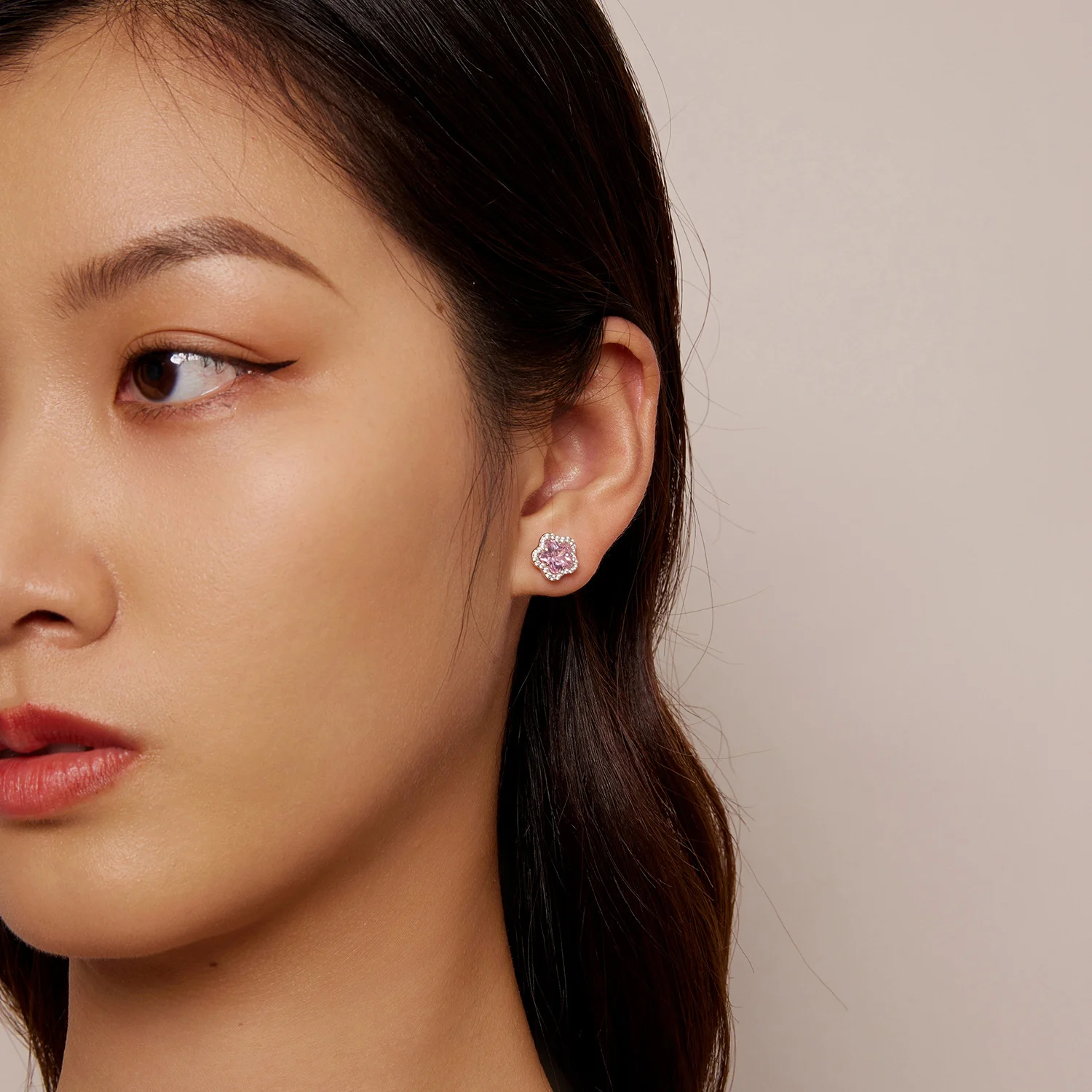 925 Sterling Silver Stud Earrings Pink Earrings Flower Earrings - Image 5