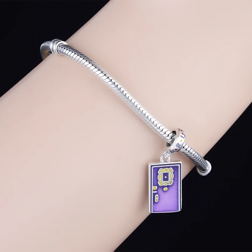Charm Bracelet 925 Sterling Silver TV Show Friends Purple and Green Door Frame Pendant Charms for Jewelry Making - Image 4